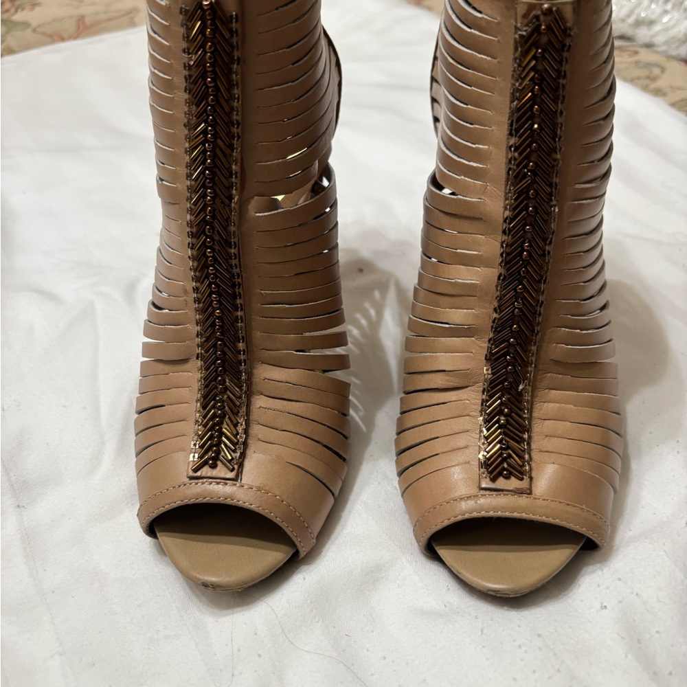 Vince Camuto Brown Strappy Peep-Toe Heels